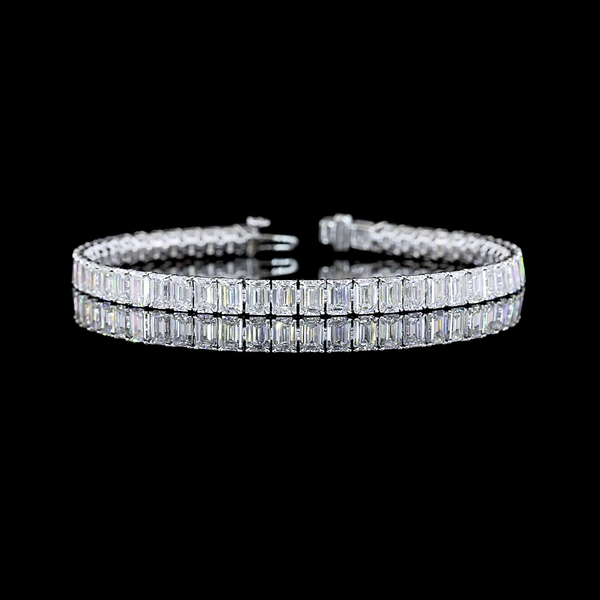 Lab-Grown 14.01 Carat Emerald E-VS Diamond 14K White Gold Tennis Bracelet