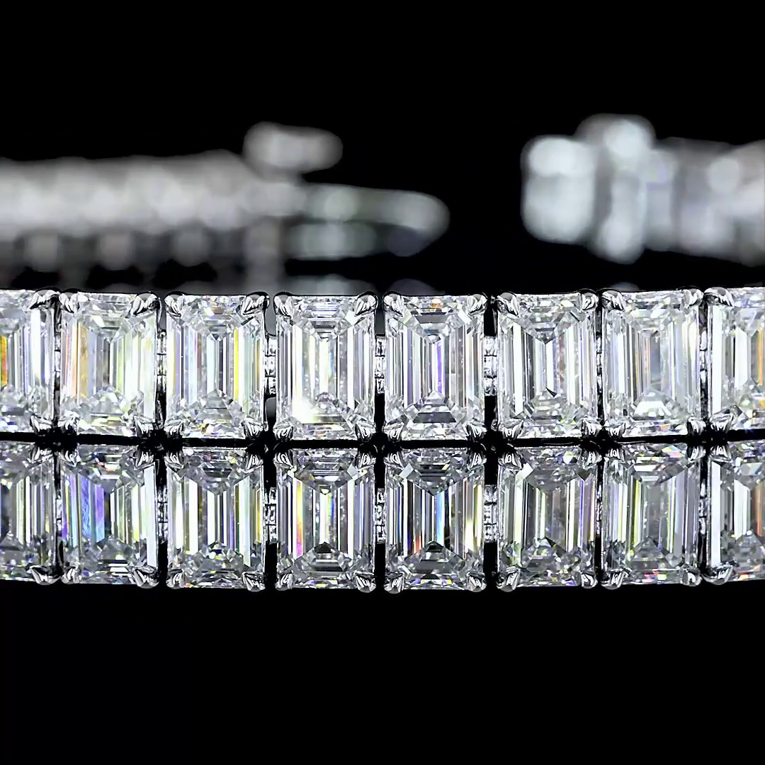 Lab-Grown 14.01 Carat Emerald E-VS Diamond 14K White Gold Tennis Bracelet
