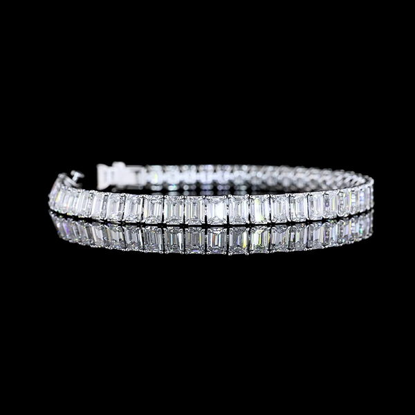 Lab-Grown 18.02 Carat Emerald E-VS Diamond 14K White Gold Tennis Bracelet