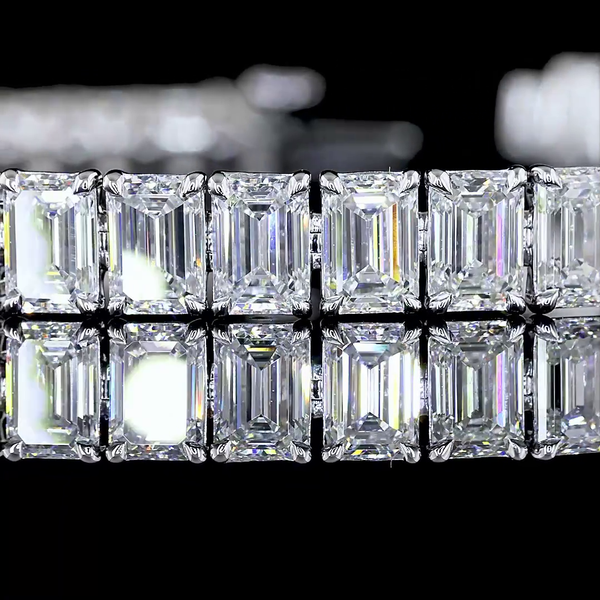 Lab-Grown 18.02 Carat Emerald E-VS Diamond 14K White Gold Tennis Bracelet