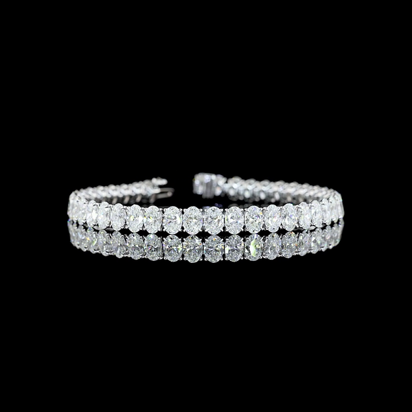 Lab-Grown 16.2 Carat Oval E-VS Diamond 14K White Gold Tennis Bracelet