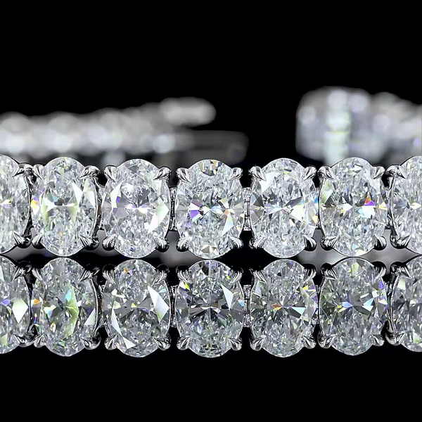 Lab-Grown 16.2 Carat Oval E-VS Diamond 14K White Gold Tennis Bracelet