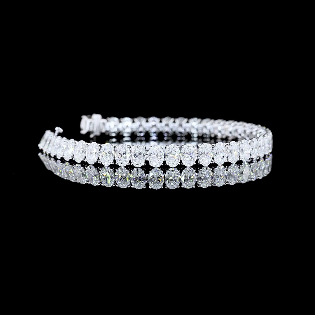 Lab-Grown 14.62 Carat Oval E-VS Diamond 14K White Gold Tennis Bracelet