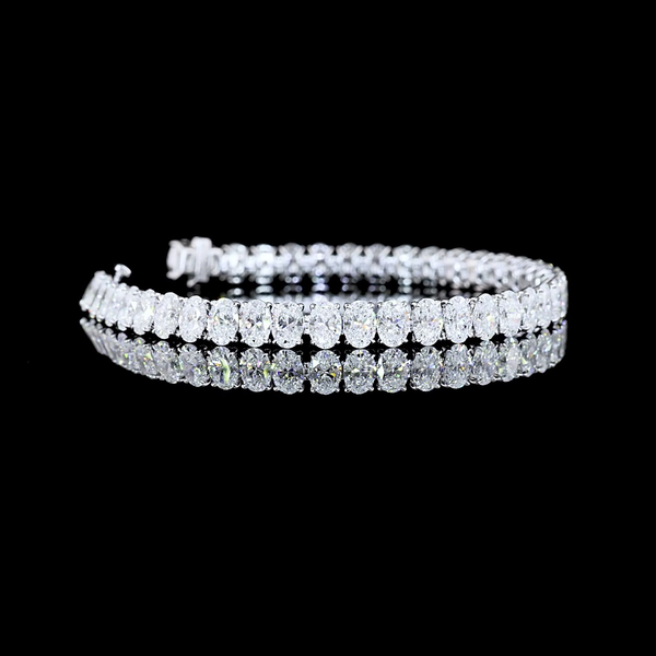 Lab-Grown 14.62 Carat Oval E-VS Diamond 14K White Gold Tennis Bracelet