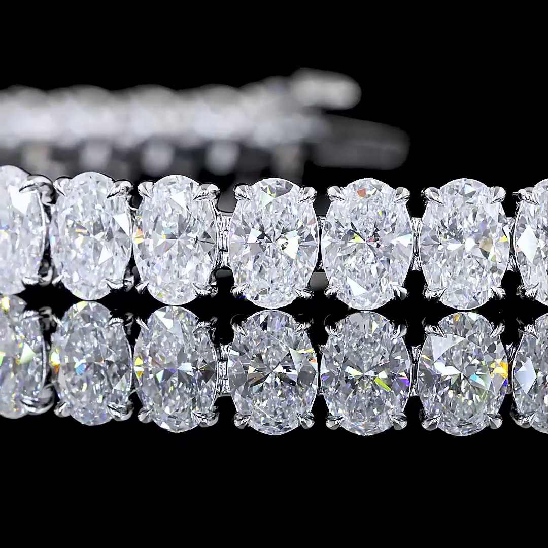 Lab-Grown 14.62 Carat Oval E-VS Diamond 14K White Gold Tennis Bracelet