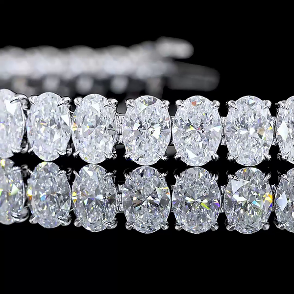 Lab-Grown 14.62 Carat Oval E-VS Diamond 14K White Gold Tennis Bracelet