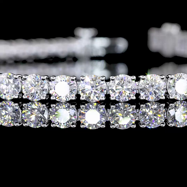 Lab-Grown 7.61 Carat Round F-VS2 Diamond 14K White Gold Tennis Bracelet