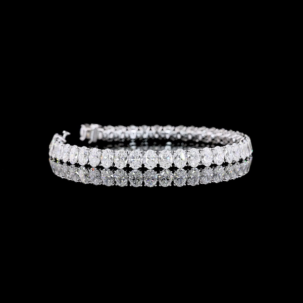 Lab-Grown 15.01 Carat Oval E-VS Diamond 14K White Gold Tennis Bracelet