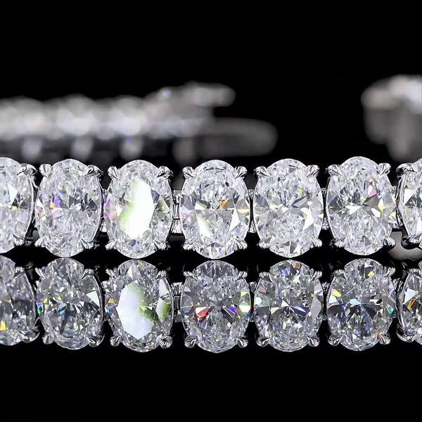 Lab-Grown 15.01 Carat Oval E-VS Diamond 14K White Gold Tennis Bracelet