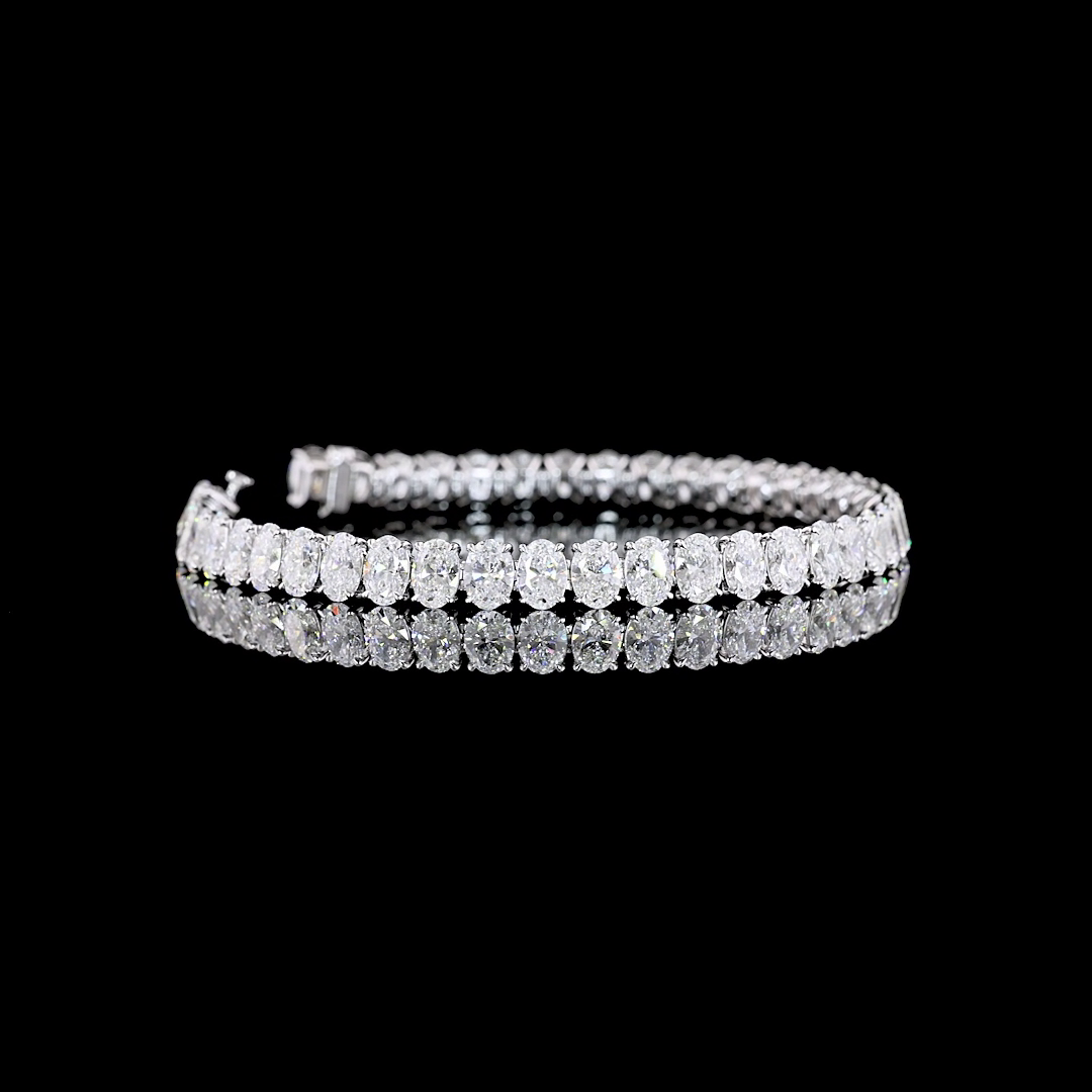 Lab-Grown 14.86 Carat Oval E-VS Diamond 14K White Gold Tennis Bracelet