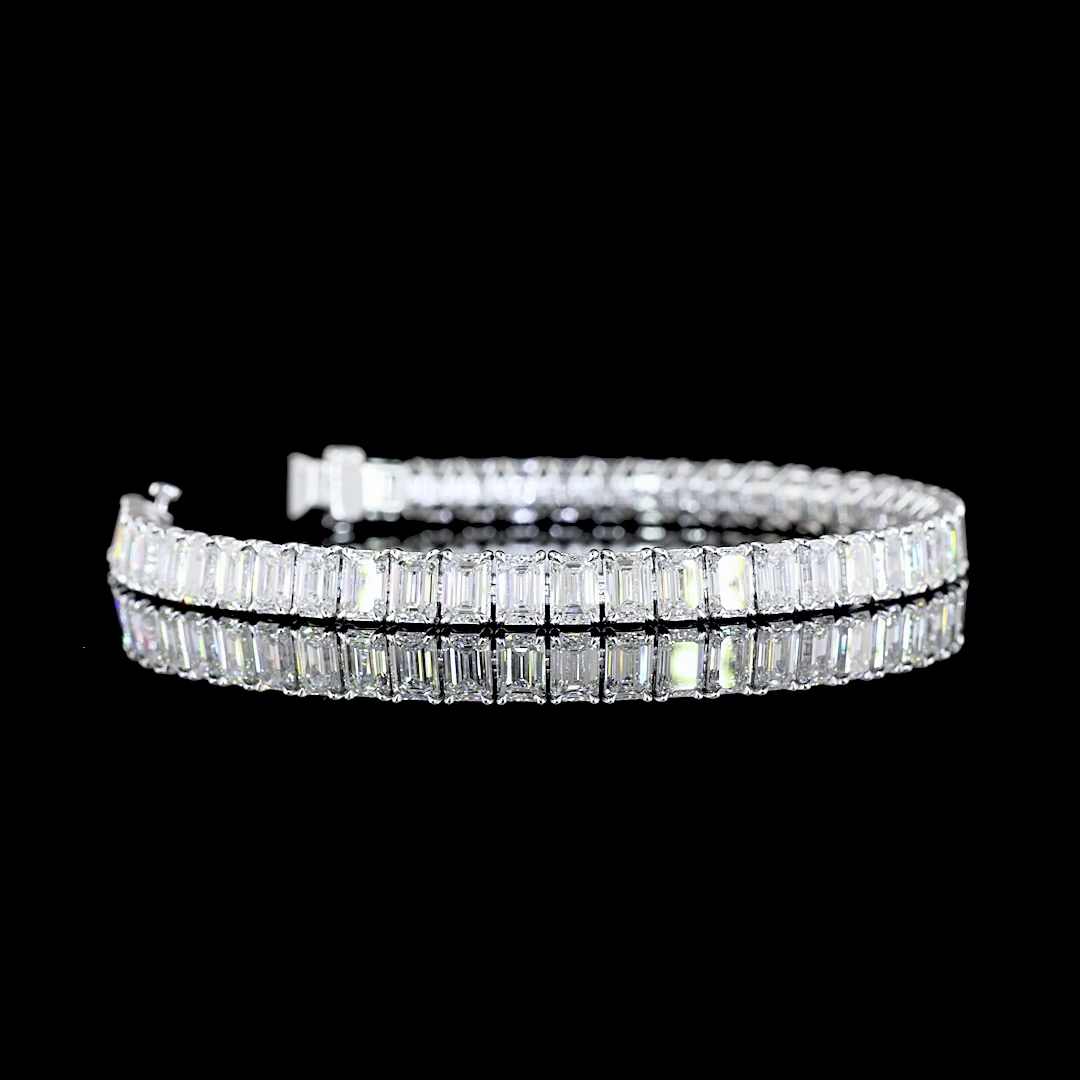 Lab-Grown 15.12 Carat Emerald E-VS Diamond 14K White Gold Tennis Bracelet