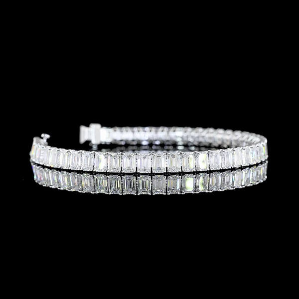Lab-Grown 15.12 Carat Emerald E-VS Diamond 14K White Gold Tennis Bracelet