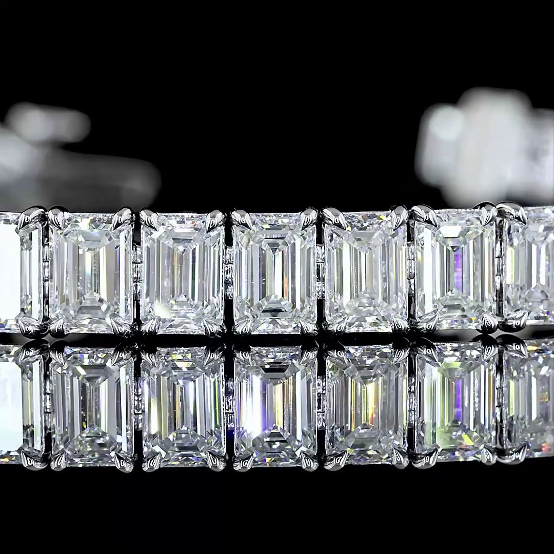 Lab-Grown 15.12 Carat Emerald E-VS Diamond 14K White Gold Tennis Bracelet