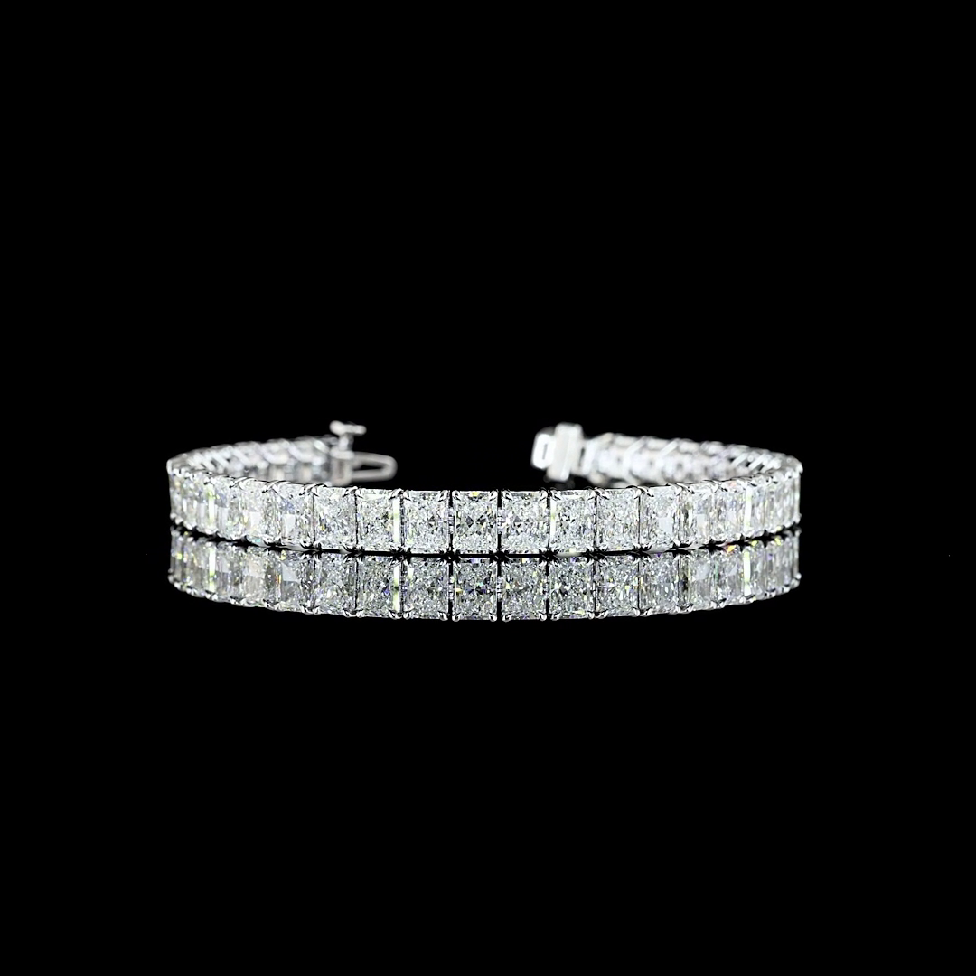 Lab-Grown 21.09 Carat Radiant E-VS Diamond 14K White Gold Tennis Bracelet