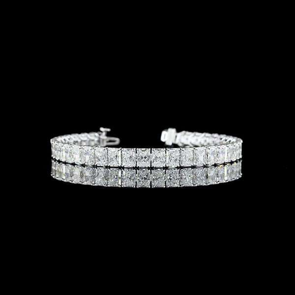 Lab-Grown 21.09 Carat Radiant E-VS Diamond 14K White Gold Tennis Bracelet
