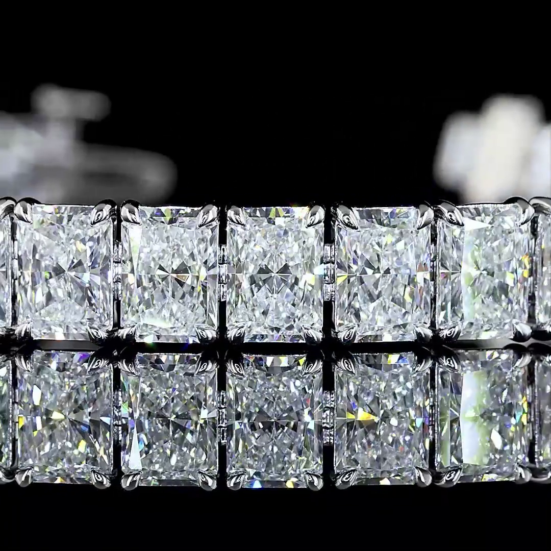 Lab-Grown 21.09 Carat Radiant E-VS Diamond 14K White Gold Tennis Bracelet