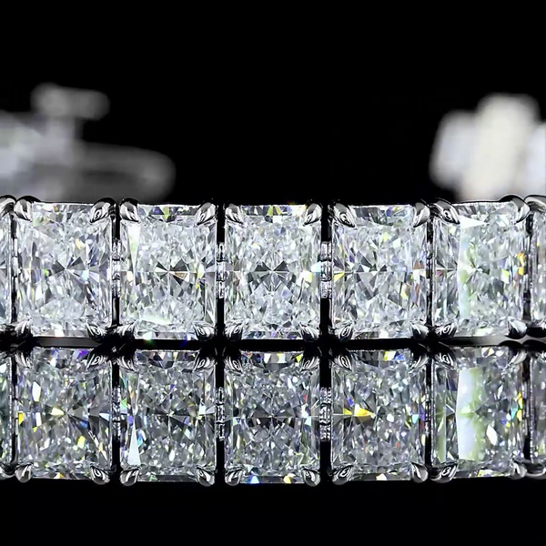 Lab-Grown 21.09 Carat Radiant E-VS Diamond 14K White Gold Tennis Bracelet