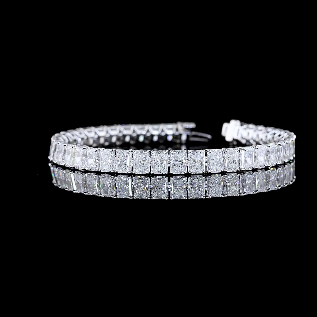 Lab-Grown 21.65 Carat Radiant E-VS1 Diamond 14K White Gold Tennis Bracelet