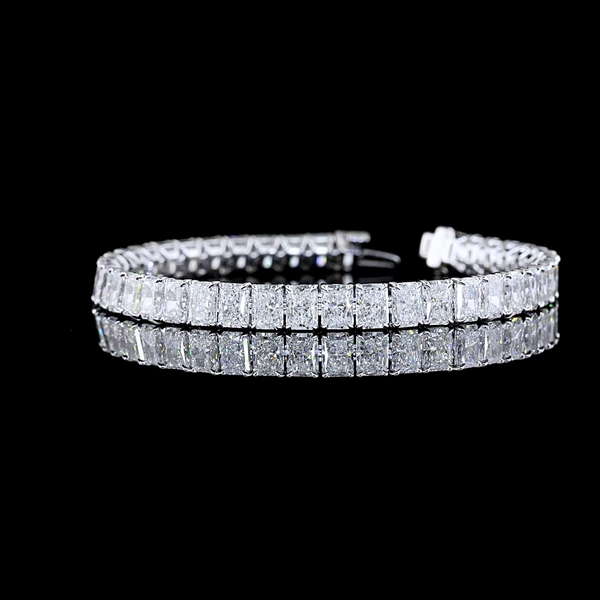 Lab-Grown 21.65 Carat Radiant E-VS1 Diamond 14K White Gold Tennis Bracelet