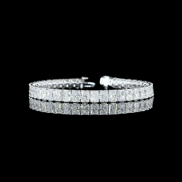 Lab-Grown 22.13 Carat Radiant E-VS Diamond 14K White Gold Tennis Bracelet