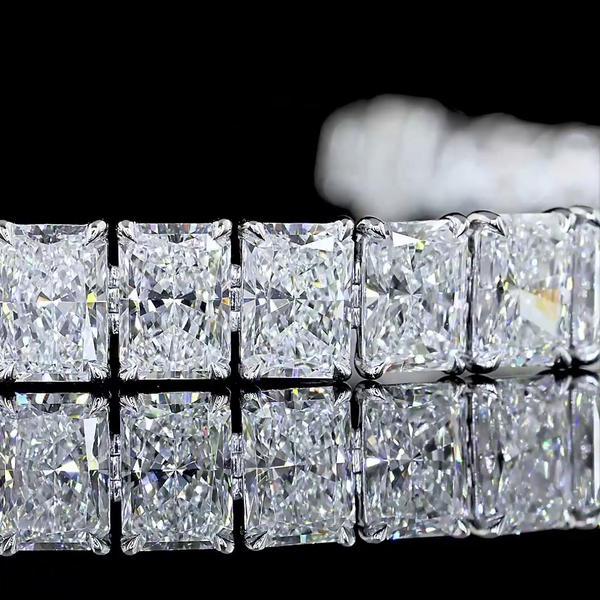 Lab-Grown 22.13 Carat Radiant E-VS Diamond 14K White Gold Tennis Bracelet