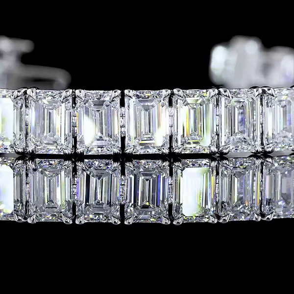 Lab-Grown 18.11 Carat Emerald E-VS Diamond 14K White Gold Tennis Bracelet