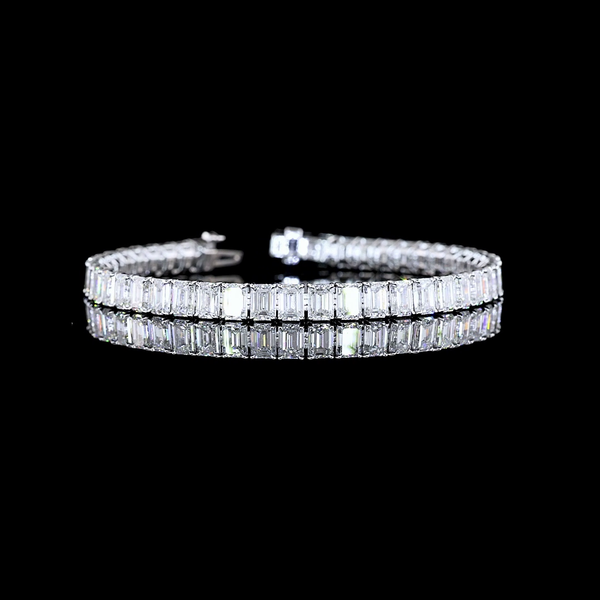 Lab-Grown 18.78 Carat Emerald E-VS Diamond 14K White Gold Tennis Bracelet