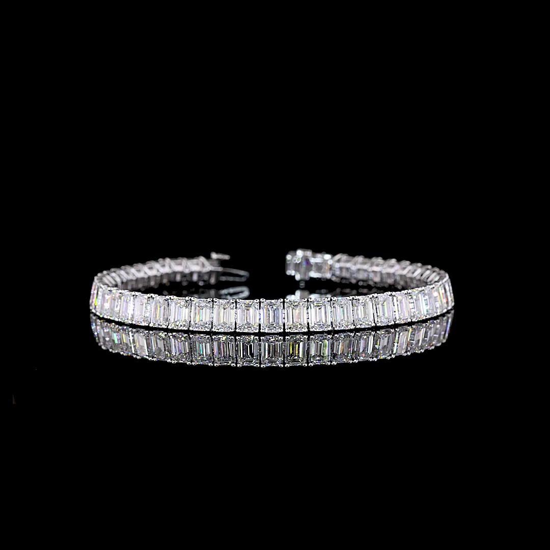 Lab-Grown 18.53 Carat Emerald - Diamond 14K White Gold Tennis Bracelet