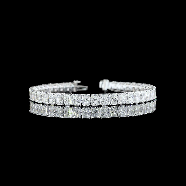 Lab-Grown 19.35 Carat Radiant E-VS Diamond 14K White Gold Tennis Bracelet