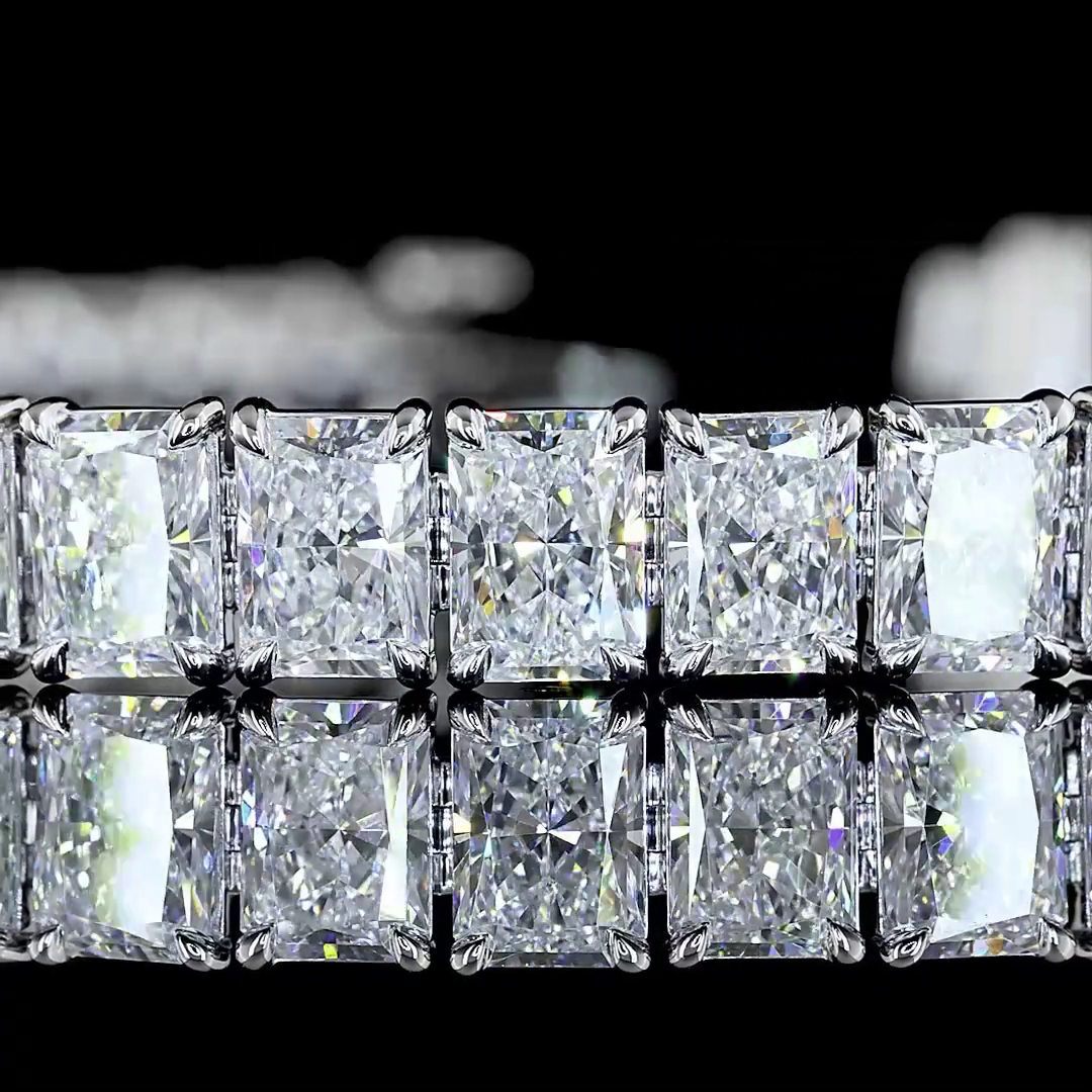 Lab-Grown 19.35 Carat Radiant E-VS Diamond 14K White Gold Tennis Bracelet