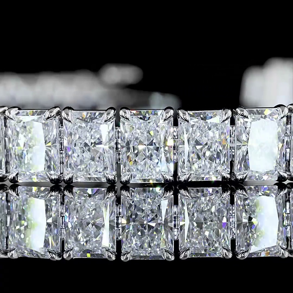 Lab-Grown 19.35 Carat Radiant E-VS Diamond 14K White Gold Tennis Bracelet