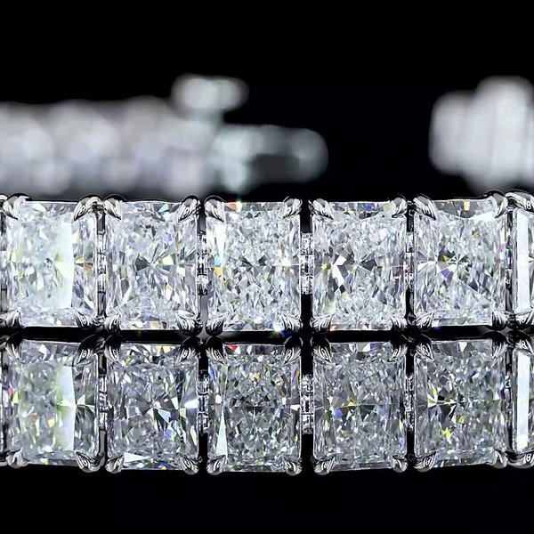 Lab-Grown 19.24 Carat Radiant E-VS2 Diamond 14K White Gold Tennis Bracelet