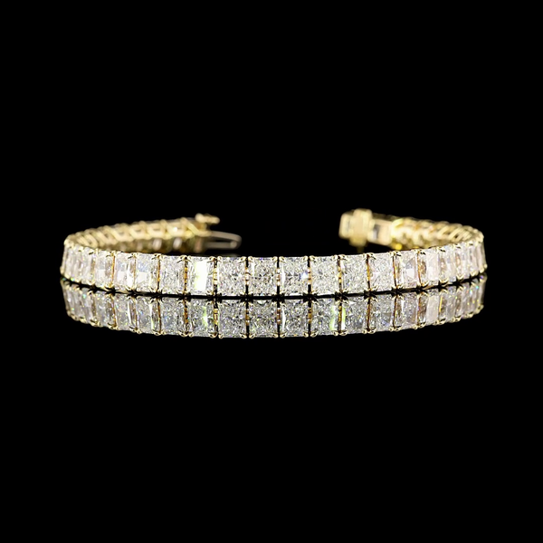 Lab-Grown 16.85 Carat Radiant E-VS Diamond 14K Yellow Gold Tennis Bracelet