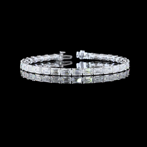 Lab-Grown 15.98 Carat Emerald F-VVS2 Diamond 14K White Gold Tennis Bracelet