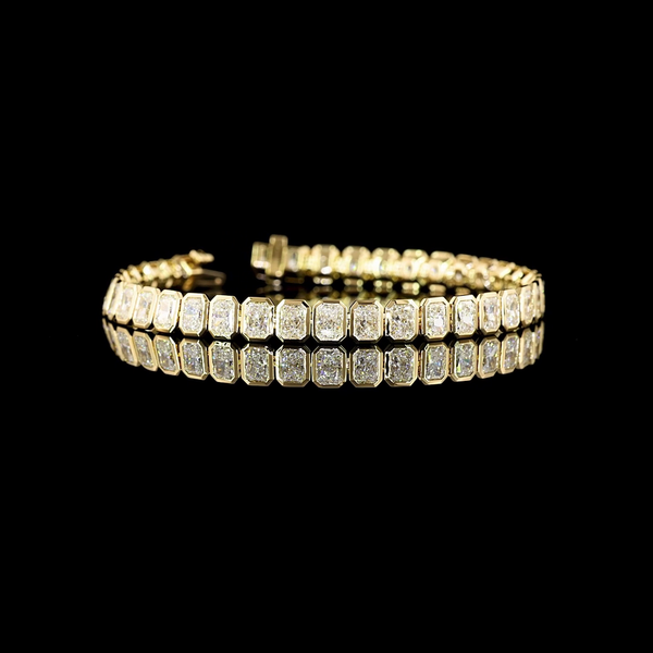 Lab-Grown 11.42 Carat Radiant E-VS Diamond 14K Yellow Gold Tennis Bracelet