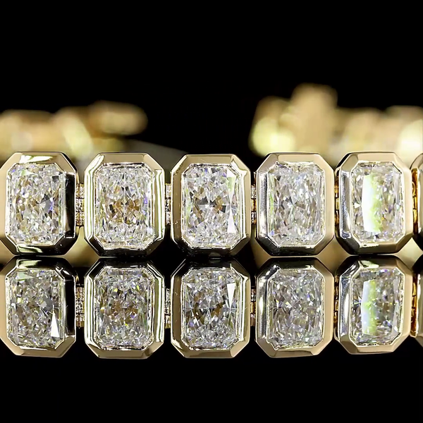Lab-Grown 11.42 Carat Radiant E-VS Diamond 14K Yellow Gold Tennis Bracelet