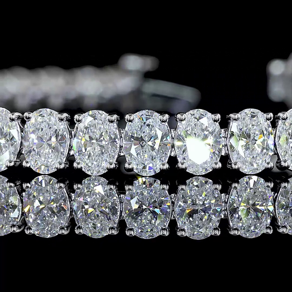 Lab-Grown 10.23 Carat Oval F-VS1 Diamond 14K White Gold Tennis Bracelet