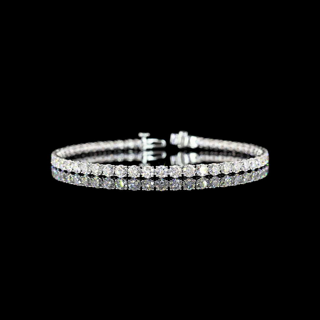 Lab-Grown 7.15 Carat Round E-VS1 Diamond 14K White Gold Tennis Bracelet