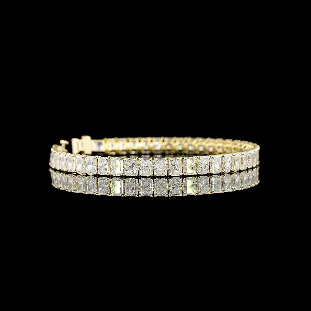 Lab-Grown 17.45 Carat Radiant E-VS Diamond 14K Yellow Gold Tennis Bracelet