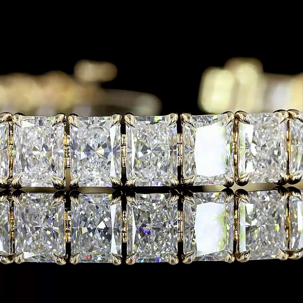 Lab-Grown 17.45 Carat Radiant E-VS Diamond 14K Yellow Gold Tennis Bracelet