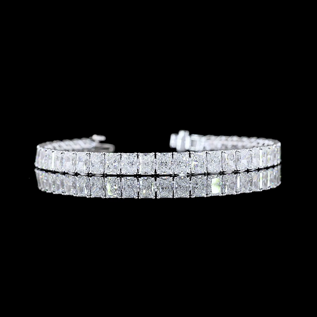 Lab-Grown 16.11 Carat Radiant F-VS1 Diamond 14K White Gold Tennis Bracelet