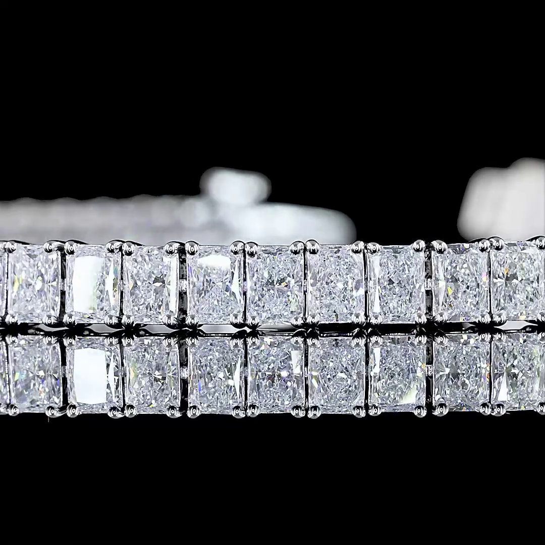 Lab-Grown 16.11 Carat Radiant F-VS1 Diamond 14K White Gold Tennis Bracelet
