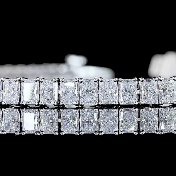 Lab-Grown 16.11 Carat Radiant F-VS1 Diamond 14K White Gold Tennis Bracelet