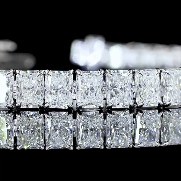 Lab-Grown 16.09 Carat Radiant E-VS1 Diamond 14K White Gold Tennis Bracelet
