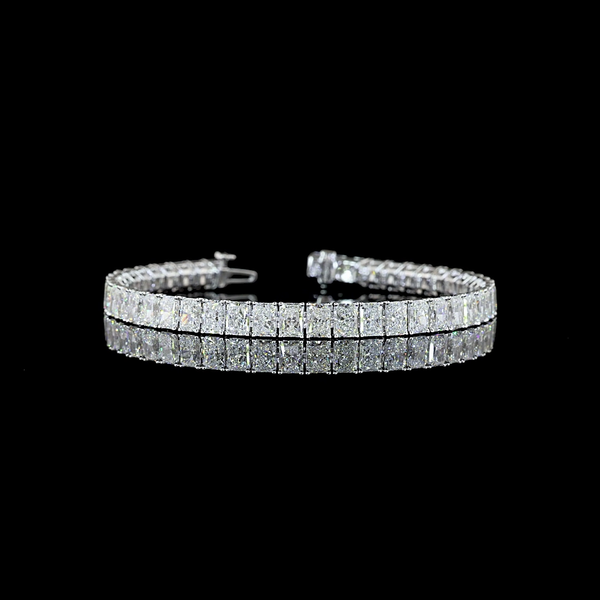 Lab-Grown 16.28 Carat Radiant E-VS2 Diamond 14K White Gold Tennis Bracelet