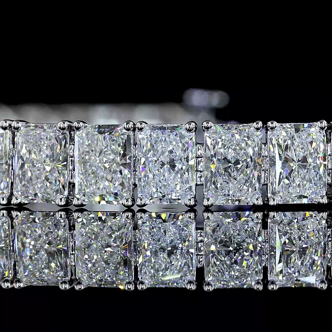 Lab-Grown 16.28 Carat Radiant E-VS2 Diamond 14K White Gold Tennis Bracelet