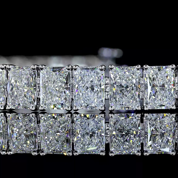 Lab-Grown 16.28 Carat Radiant E-VS2 Diamond 14K White Gold Tennis Bracelet