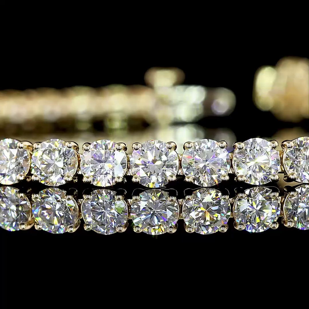 Lab-Grown 8.82 Carat Round E-VS1 Diamond 14K Yellow Gold Tennis Bracelet