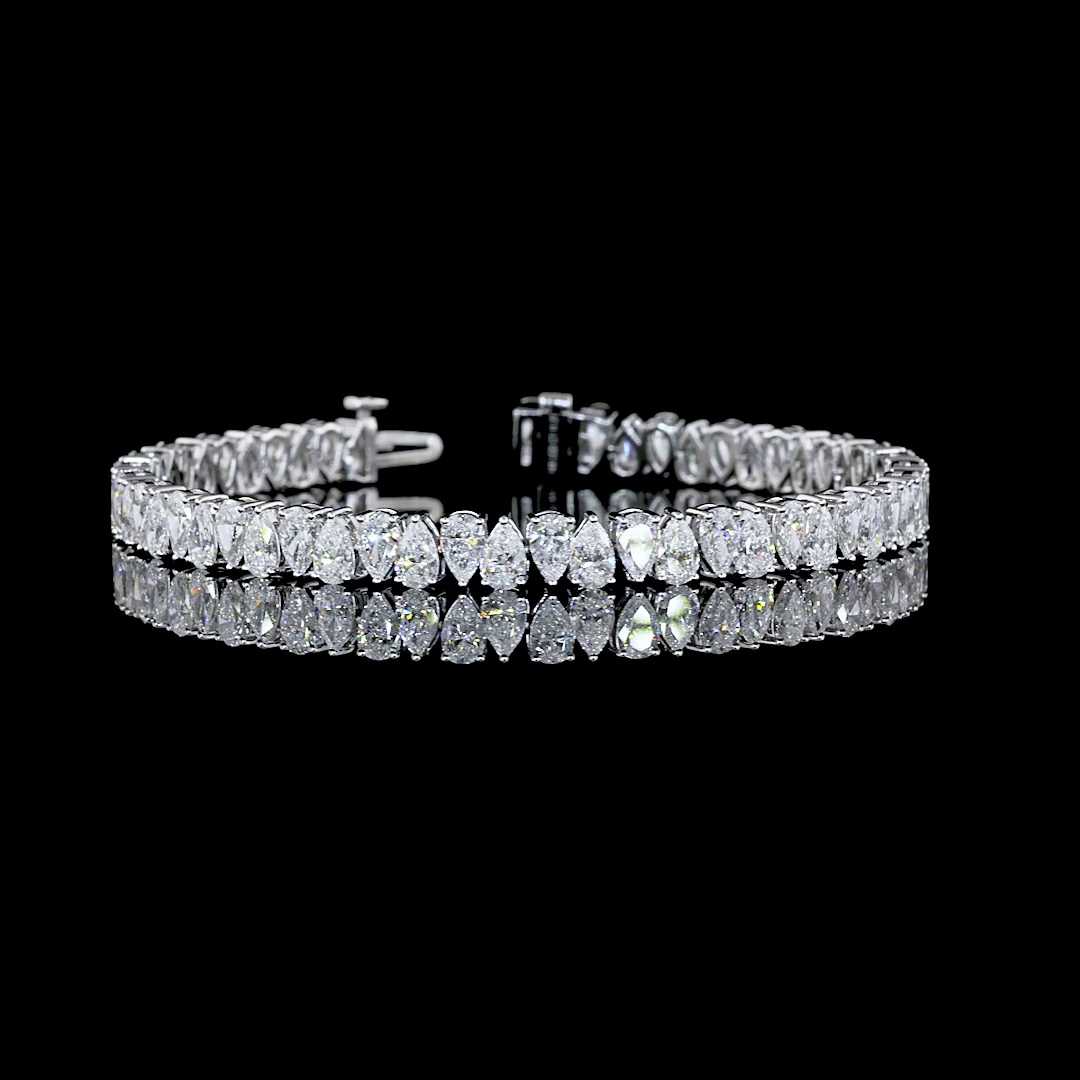 Lab-Grown 11.21 Carat Pear E-VS Diamond 14K White Gold Tennis Bracelet