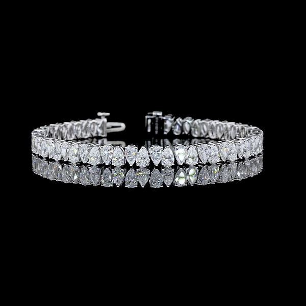 Lab-Grown 11.21 Carat Pear E-VS Diamond 14K White Gold Tennis Bracelet